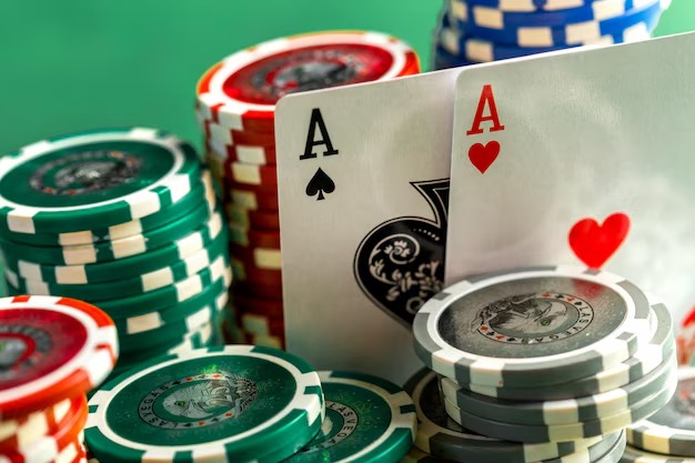 Community cards reveal and betting interface on Casino Hold'em table